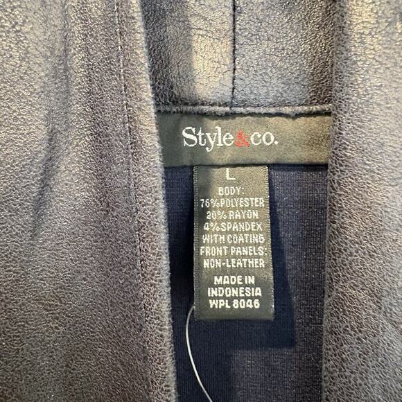 NWT Style & Co Faux Leather Drape Open Front Jacket Womens Size Large - Picture 4 of 5